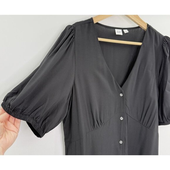 GAP Women’s Black Puff Sleeve Button Mini Dress Size L Preppy Normcore Simple - Picture 8 of 12